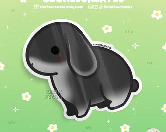 Pegatina de vinilo impermeable de conejo Holland Lop de marta plateada negra / Calcomanía artística para amantes de los animales kawaii / Lindo regalo de pérdida de mascota de dibujos animados