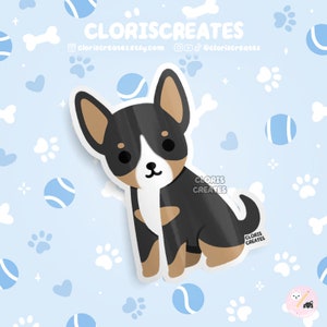 Black Tri Chihuahua Dog Waterproof Vinyl Sticker | Kawaii Chibi Animal Art Laptop Decal | Cute Cartoon Rescue Puppy Pet Loss Memorial Gift