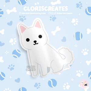White Siberian Husky Dog Breed Waterproof Vinyl Sticker | Kawaii Chibi Animal Art Laptop Decal | Cute Cartoon Puppy Pet Loss Memorial Gift