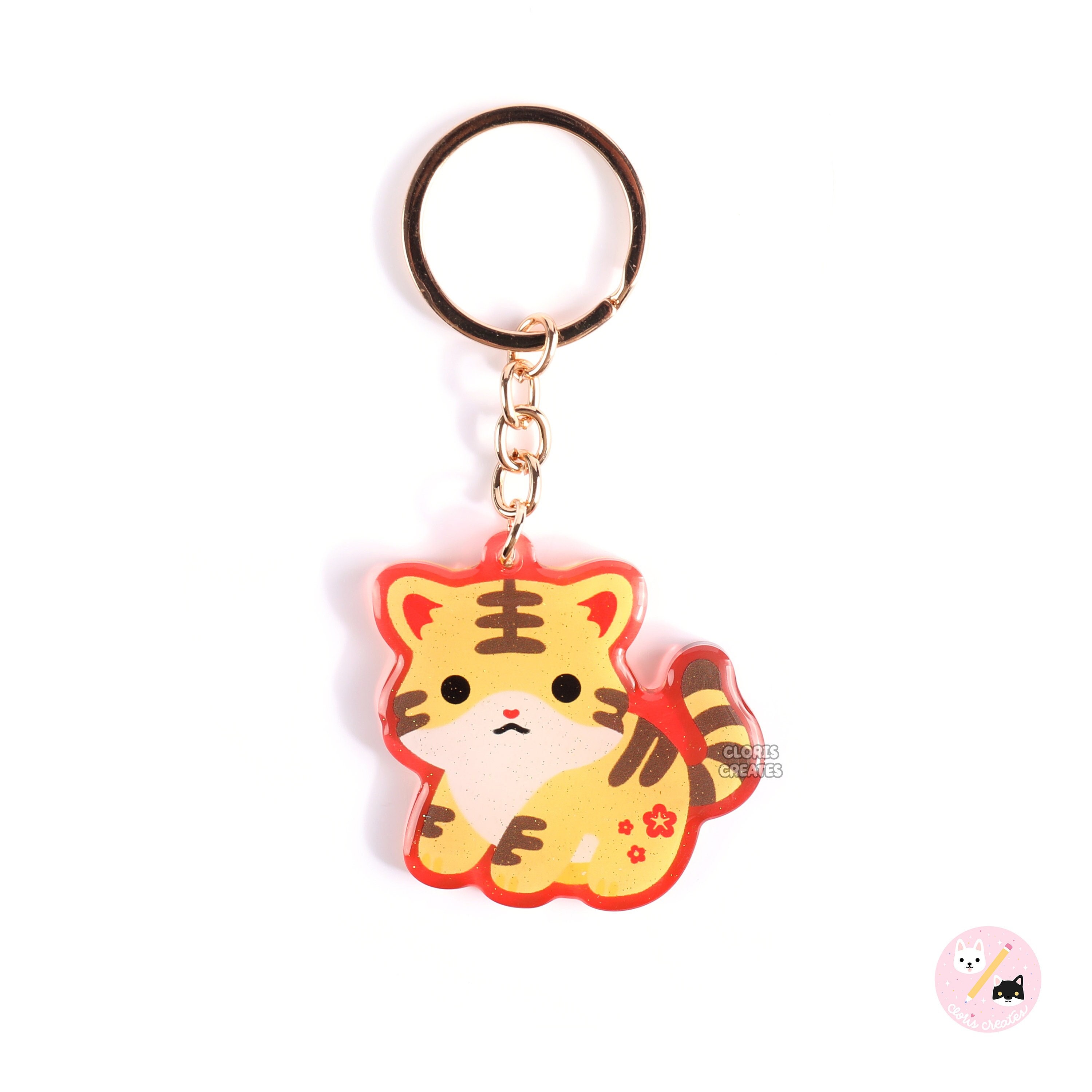 Year of the Tiger Acrylic Glitter Keychain | Kawaii Chibi Lunar