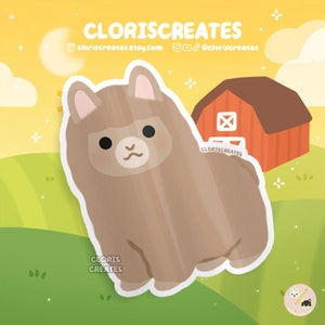Brown Alpaca Waterproof Vinyl Sticker | Kawaii Chibi Petting Zoo Souvenir Decal | Cute Cartoon Farm Animal Art Lover Loss Memorial Gift