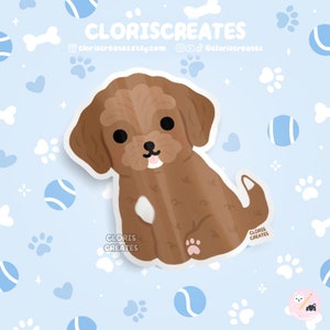 Cavapoo Cavoodle Cavalier Poodle Mix Dog Breed Waterproof Vinyl Sticker | Kawaii Chibi Animal Art Decal | Cute Cartoon Puppy Pet Loss Gift