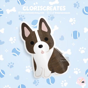 Brindle Boston Terrier Dog Breed Waterproof Vinyl Sticker | Kawaii Chibi Animal Art Laptop Decal | Cute Cartoon Puppy Pet Loss Memorial Gift