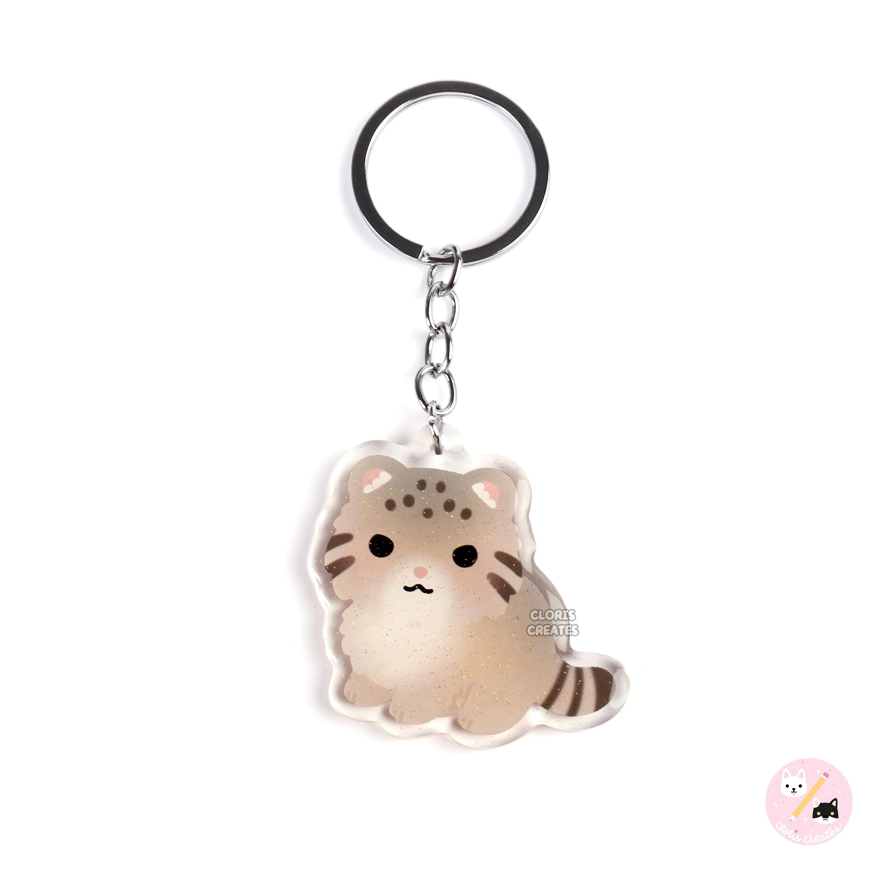 Pallas's Cat Manul Acrylic Glitter Keychain | Kawaii Chibi Animal