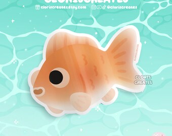 Orange Telescope Goldfish Waterproof Die Cut Sticker | Kawaii Chibi Aquarium Laptop Bottle Decal | Cute Cartoon Pet Animal Lover Gift