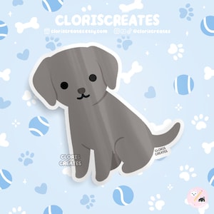 Silver Labrador Retriever Weimaraner Mix Dog Breed Waterproof Vinyl Sticker | Kawaii Chibi Animal Decal Cute Cartoon Lab Puppy Pet Loss Gift