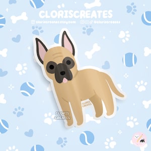 Cropped Fawn Great Dane Dog Breed Waterproof Vinyl Sticker | Kawaii Chibi Animal Art Decal | Cute Cartoon Puppy Pet Loss Memorial Gift