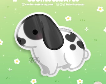 壊れた黒いホーランドロップウサギ防水ビニールステッカー | かわいいちび動物愛好家アートボトルデカール | かわいい漫画ペットウサギの喪失ギフト
