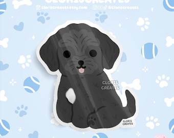 Black Cavapoo Cavoodle Cavalier Poodle Mix Dog Breed Waterproof Vinyl Sticker | Kawaii Chibi Animal Art Decal | Cute Cartoon Puppy Pet Gift
