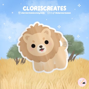 Lion Waterproof Vinyl Sticker | Kawaii Chibi Big Wildcat Animal Lover Art Laptop Decal | Cute Cartoon Zoo Souvenir Wildlife Gift