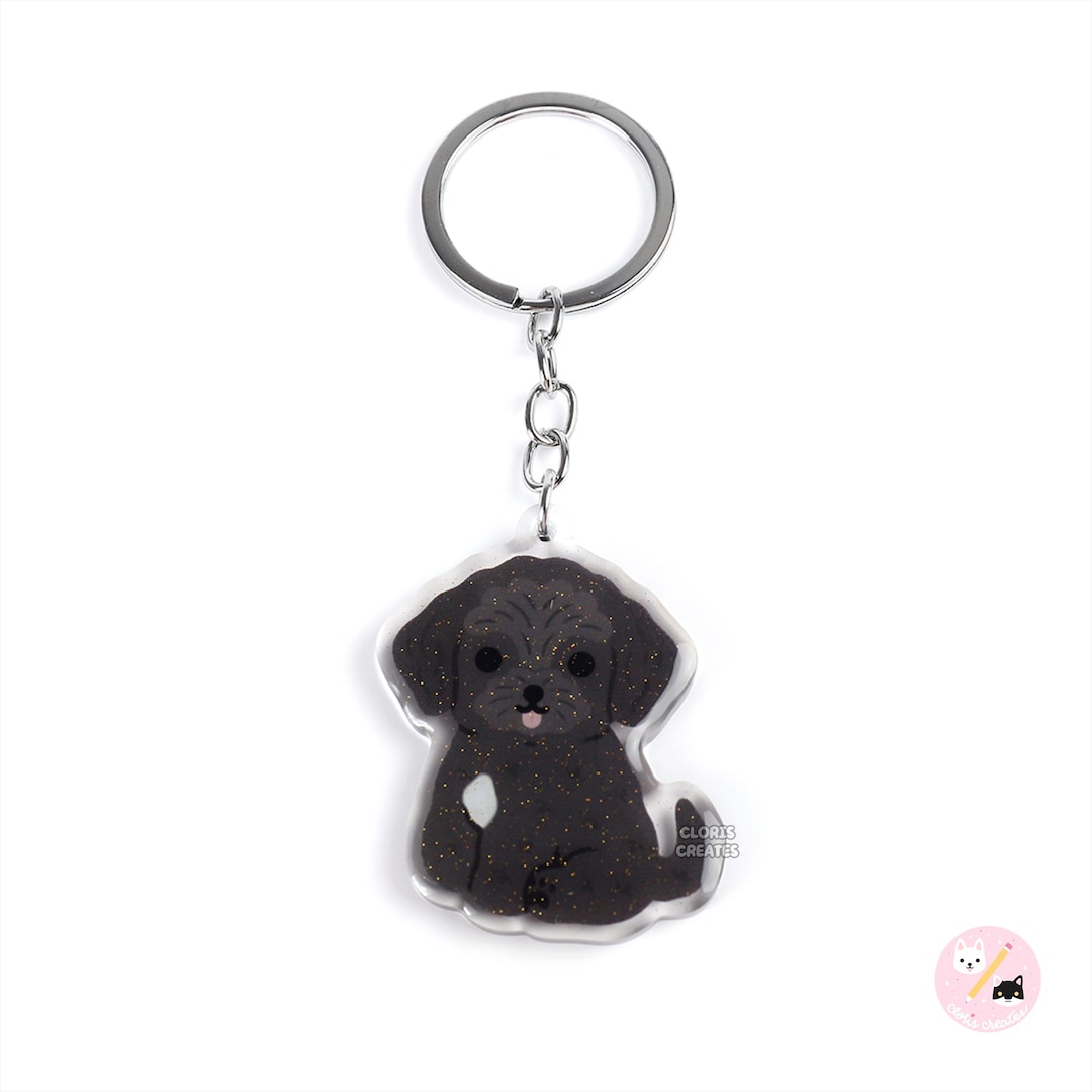 Black Cavapoo Poodle Mix Dog Breed Acrylic Keychain | Cartoon Kawaii ...