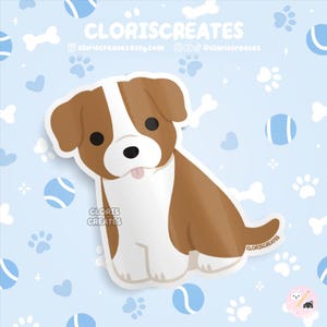 Red & White American Bulldog Dog Bully Breed Waterproof Vinyl Sticker | Kawaii Animal Decal | Cute Cartoon Brown Pitbull Puppy Pet Gift