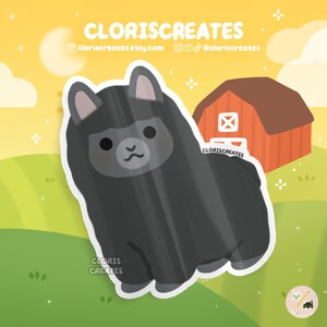 Black Alpaca Waterproof Vinyl Sticker | Kawaii Chibi Petting Zoo Souvenir Decal | Cute Cartoon Farm Animal Art Lover Loss Memorial Gift
