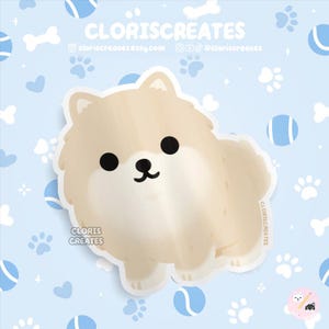 Cream Pomeranian Dog Breed Waterproof Vinyl Sticker | Kawaii Chibi Art Style Animal Laptop Decal | Cute Cartoon Puppy Pet Loss Memorial Gift
