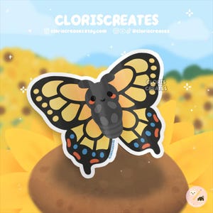 Yellow Swallowtail Butterfly Waterproof Die Cut Sticker | Kawaii Chibi Insect Laptop Bottle Decal | Cute Cartoon Bug Lover Entomologist Gift