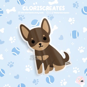 Choco Tan Chihuahua Dog Waterproof Vinyl Sticker | Kawaii Chibi Animal Art Laptop Decal | Cute Cartoon Rescue Puppy Pet Loss Memorial Gift