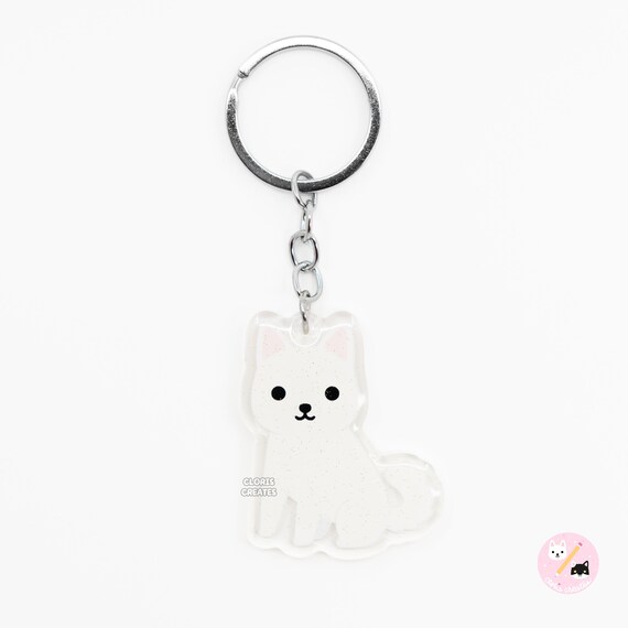 White Siberian Husky Acrylic Dog Breed Keychain Cartoon Kawaii