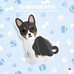 Black Tri Basenji Dog Breed Waterproof Vinyl Sticker | Kawaii Chibi Animal Art Laptop Decal | Cute Cartoon Puppy Pet Loss Memorial Gift