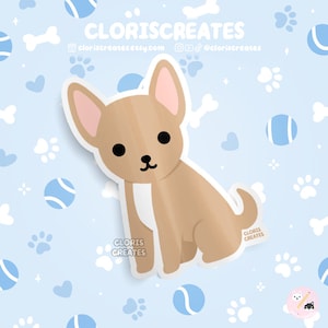 Fawn Chihuahua Dog Breed Waterproof Vinyl Sticker | Kawaii Chibi Animal Art Laptop Decal | Cute Cartoon Puppy Pet Loss Memorial Gift