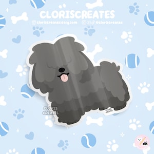 Gray Puli Bergamasco Sheepdog Breed Waterproof Vinyl Sticker | Kawaii Chibi Animal Art Decal | Cute Cartoon Puppy Pet Loss Memorial Gift