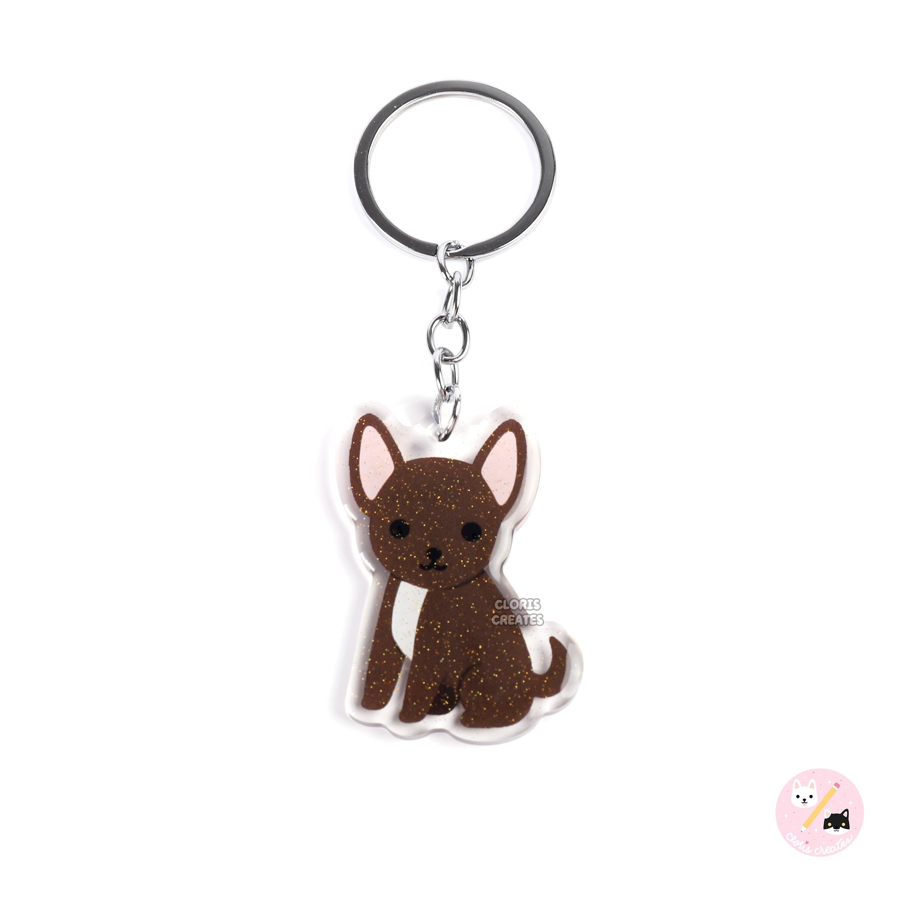 Chocolate Chihuahua Acrylic Dog Keychain Cartoon Kawaii Art