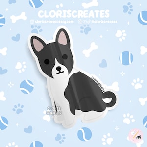 Black and White Basenji Puppy Dog Breed Waterproof Vinyl Sticker | Kawaii Chibi Animal Art Decal | Cute Cartoon Puppy Pet Loss Memorial Gift