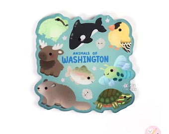 Washington State Animals Souvenir Fridge Magnet | Cute Gift Shop Memento Kawaii Novelty Keepsake Cartoon Creature Memorabilia for Kids