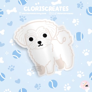 Shorthaired Maltese Dog Breed Waterproof Vinyl Sticker | Kawaii Chibi Animal Art Laptop Decal | Cute Cartoon Puppy Pet Loss Memorial Gift