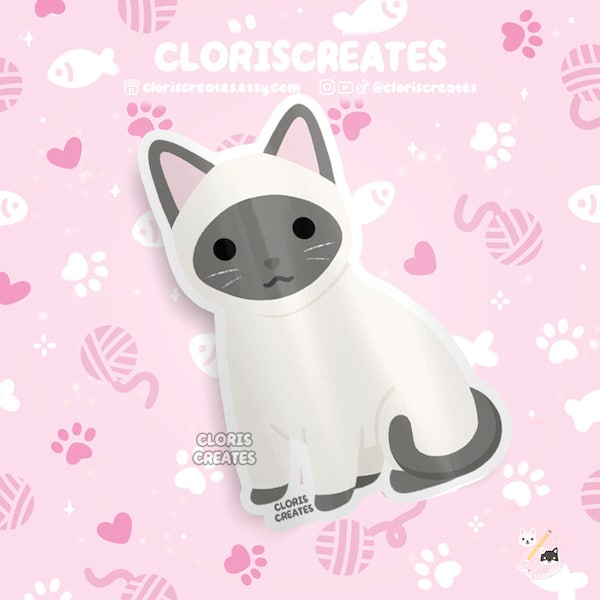 Blue Point Siamese Cat Waterproof Vinyl Sticker | Kawaii Chibi Animal Laptop Decal | Cute Cartoon Pet Breed Kitten Loss Memorial Gift