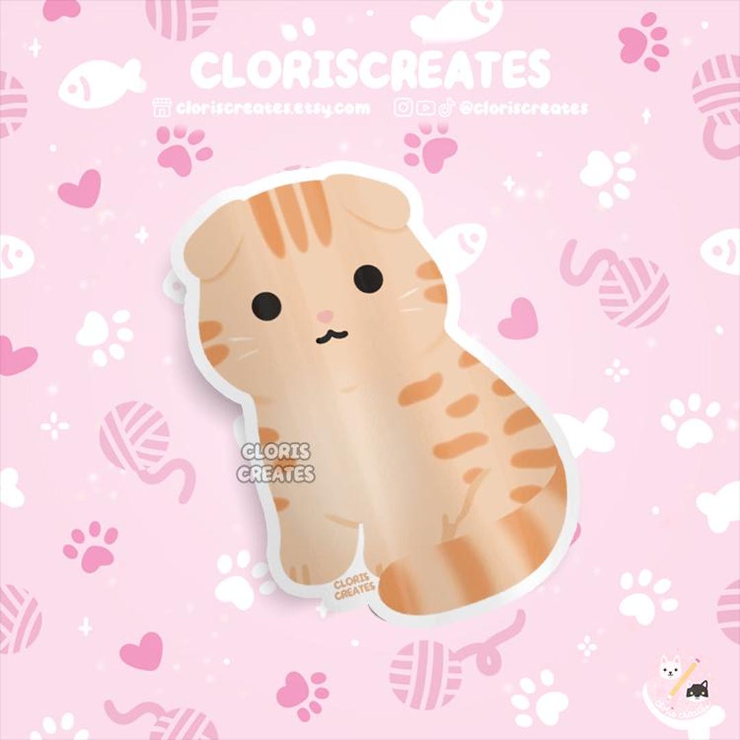 Orange Tabby Scottish Fold Cat Waterproof Vinyl Sticker | Kawaii Chibi ...