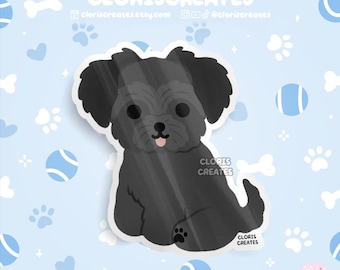 Black Morkie Maltese Yorkie Terrier Mix Dog Breed Waterproof Vinyl Sticker | Kawaii Chibi Animal Art Decal Cute Cartoon Puppy Pet Gift