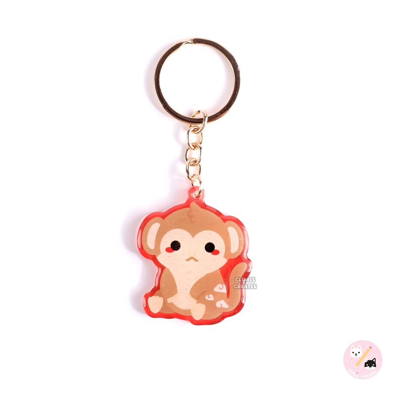 Year of the Monkey Acrylic Glitter Keychain Kawaii Chibi Lunar New Year Zodiac Art Charm Cute Cartoon Lucky Animal Souvenir Keyring Gift image 1