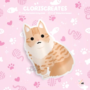 Orange Maine Coon Longhaired Cat Waterproof Vinyl Sticker | Kawaii Chibi Animal Laptop Decal | Cute Cartoon Pet Kitten Loss Memorial Gift