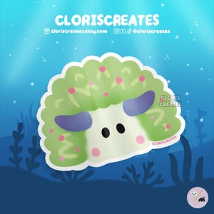 Pegatina de vinilo impermeable de babosa marina con forma de oveja hoja/Calcomanía artística de animales marinos kawaii/Regalo de recuerdo de acuario oceánico con dibujos animados