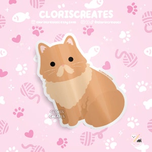 Orange Persian Cat Waterproof Vinyl Sticker | Kawaii Chibi Animal Laptop Decal | Cute Cartoon Pet Breed Kitten Loss Memorial Gift