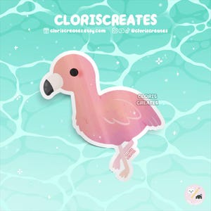 Pegatina de vinilo impermeable de flamencos, diseño de animales kawaii chibi para laptop, botella de agua, recuerdo de zoológico con dibujos animados