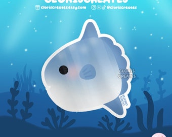 Ocean Sunfish Mola Mola Waterproof Vinyl Sticker | Kawaii Chibi Marine Animal Lover Decal | Cute Cartoon Aquarium Souvenir Sea Creature Gift