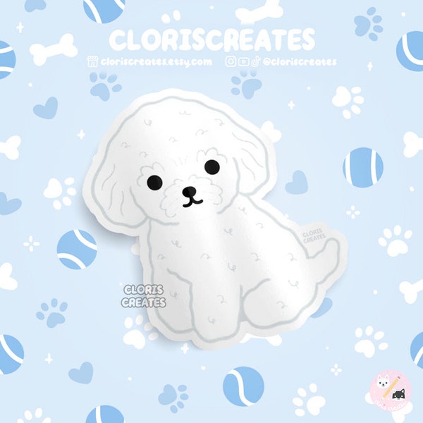 White Mini Toy Poodle Dog Breed Waterproof Vinyl Sticker | Kawaii Chibi Animal Art Decal | Cute Cartoon Puppy Pet Loss Memorial Gift