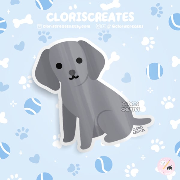 Blue Weimaraner Dog Breed Waterproof Vinyl Sticker | Kawaii Chibi Animal Art Laptop Decal | Cute Cartoon Puppy Pet Loss Memorial Gift