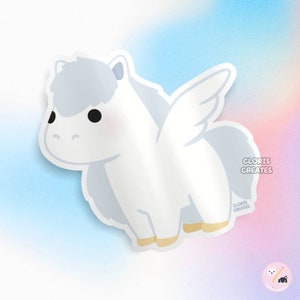 Pegasus Mythical Creature White Winged Horse Waterproof Die Cut Sticker | Kawaii Chibi Laptop Bottle Decal | Cute Cartoon Animal Lover Gift