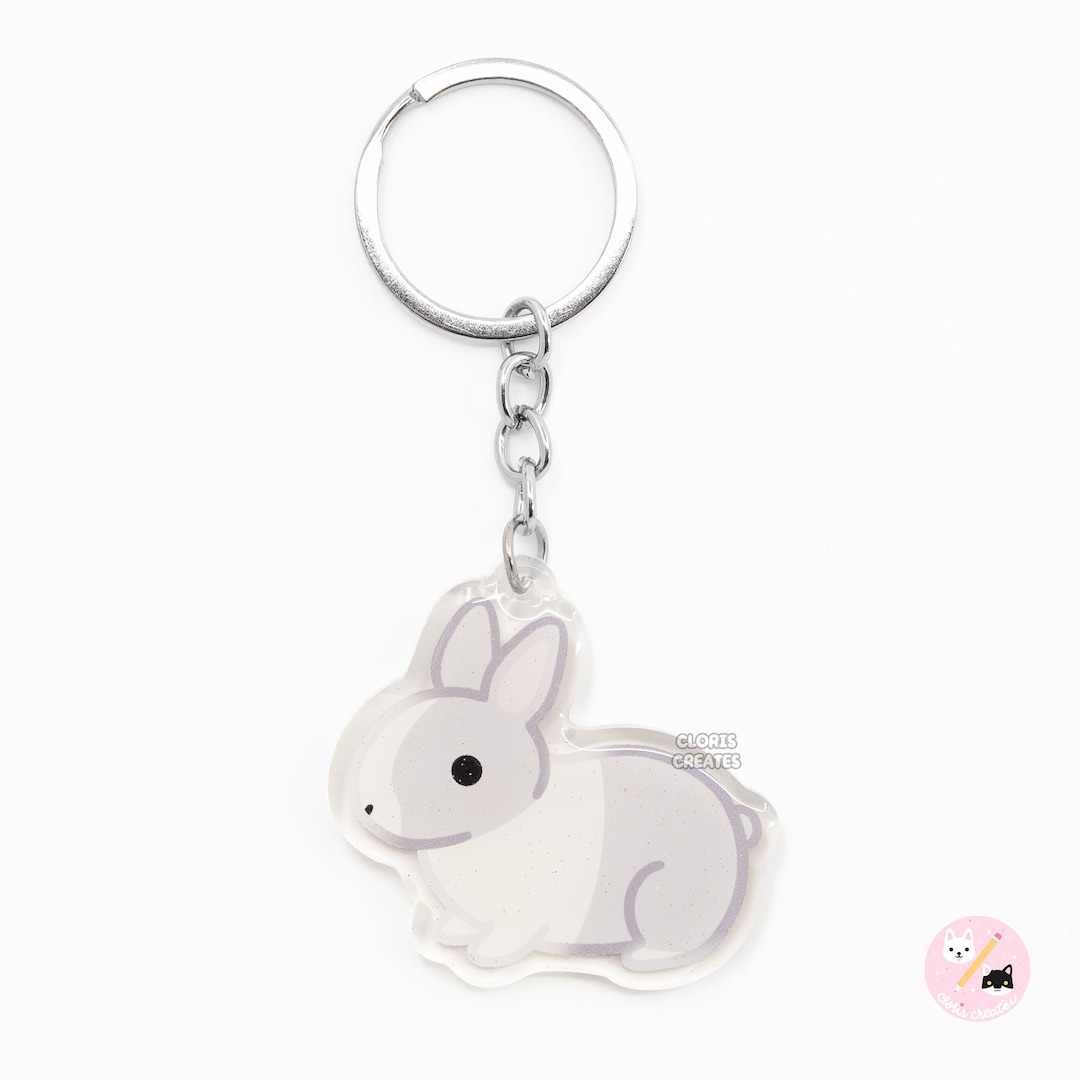 Gray Dutch Rabbit Acrylic Pet Breed Keychain | Cartoon Kawaii Art ...