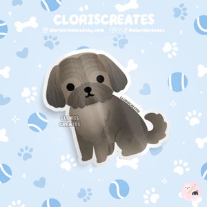 Brindle Shih Tzu Dog Breed Waterproof Vinyl Sticker | Kawaii Chibi Animal Art Laptop Decal | Cute Cartoon Puppy Pet Loss Dog Mom Gift