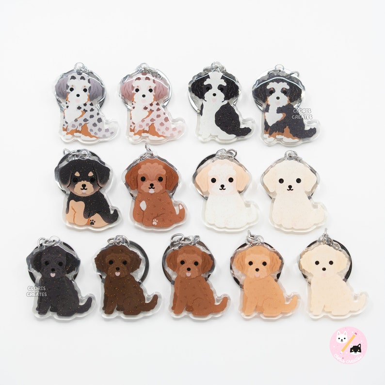 Apricot Goldendoodle Labradoodle Acrylic Mixed Dog Breed Keychain Cartoon Kawaii Doodle Puppy Charm Chibi Cute Pet Loss Memorial Gift image 4
