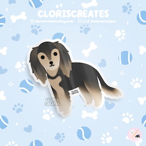 Black & Tan Saluki Dog Breed Waterproof Vinyl Sticker | Kawaii Chibi Animal Art Decal | Cute Cartoon Sighthound Puppy Pet Loss Memorial Gift