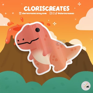 T-Rex Tyrannosaurus Rex Red Dinosaur Waterproof Vinyl Sticker | Kawaii Chibi Prehistoric Animal Art Laptop Decal Cute Cartoon Wildlife Gift