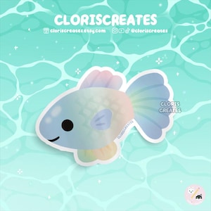 Rainbow Guppy Fish Waterproof Die Cut Sticker | Kawaii Chibi Aquarium Laptop Bottle Decal | Cute Cartoon Pet Animal Lover Gift