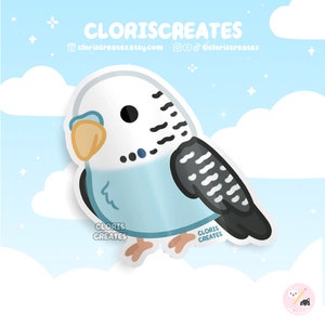 Pegatina de vinilo impermeable con forma de periquito azul cielo, diseño de animales kawaii chibi para amantes del arte, regalo para la pérdida de una mascota exótica de dibujos animados