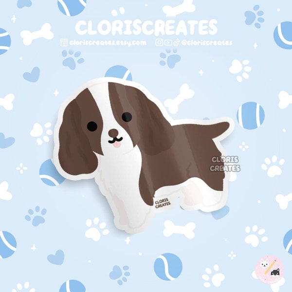 Liver English Springer Spaniel Dog Breed Waterproof Vinyl Sticker | Kawaii Chibi Animal Art Decal | Cute Cartoon Puppy Pet Memorial Gift