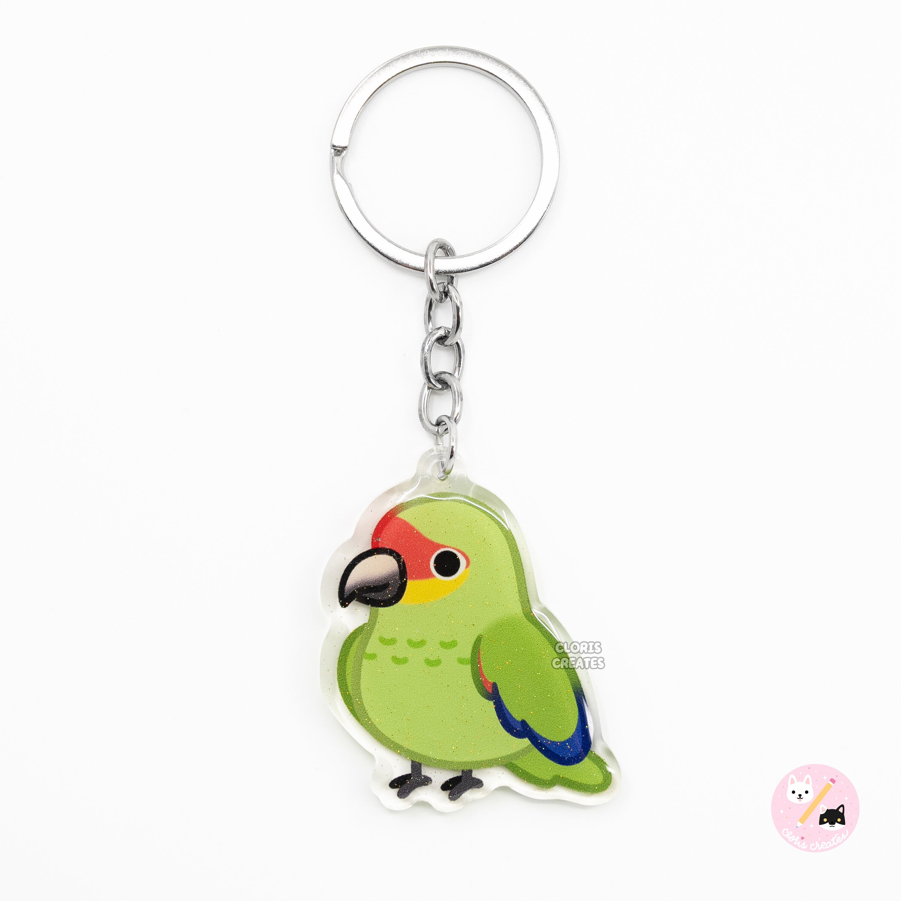 Red Lored Amazon Parrot Acrylic Bird Keychain | Cartoon Kawaii Art