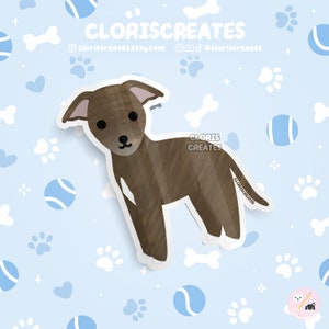 Brindle Whippet Greyhound Dog Waterproof Vinyl Sticker | Kawaii Chibi Animal Art Laptop Decal | Cute Cartoon Puppy Pet Loss Memorial Gift